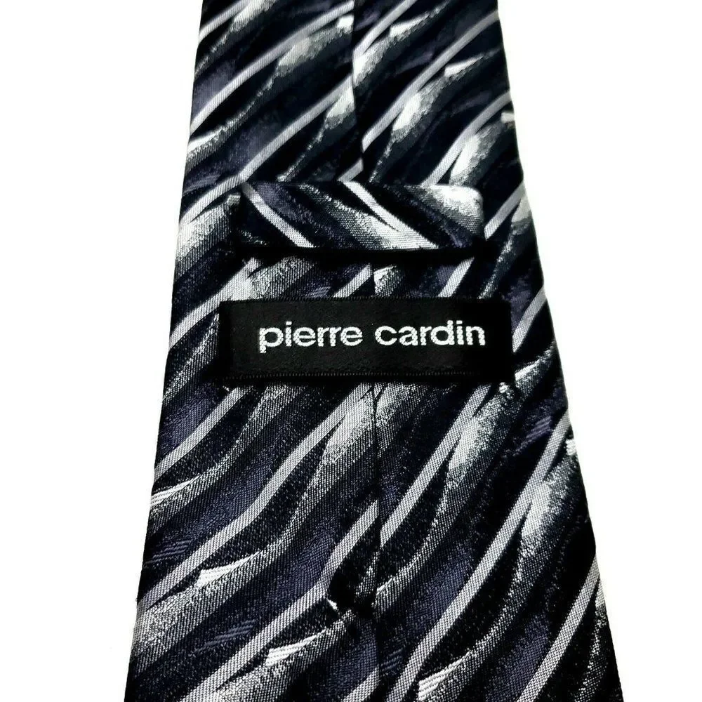 Pierre Cardin Silk‎ Tie Woven Gray Black Abstract Long